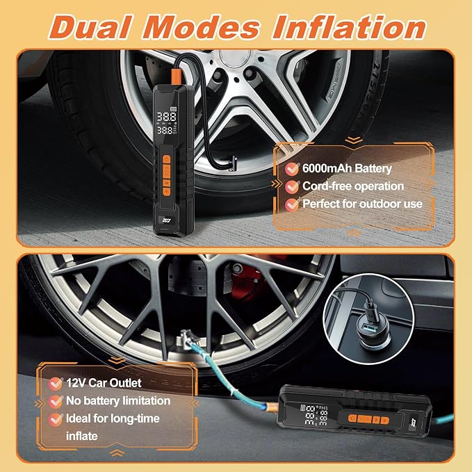 Tire Inflator Portable Air Compressor – Emergency Flat Tire Rescue & Pressure Maintenance Tool, Cordless Pump with 150PSI, LCD Screen, Auto Shut-Off – for Car, Motorcycle, Bicycle, Balls