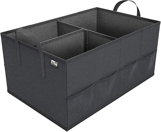 Trunk Organizer for Car, Car Organizer, 8 Mesh Pockets Trunk Organizer for SUV, Non-Slip Bottom, Storage Organizer for Sedans, Van, Jeep, Grocery, 2 Compartments, Black 22"x13"x11"