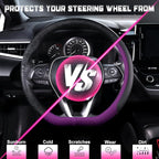 D Shaped Steering Wheel Cover for 14.5-15 inch Flat Bottom Wheels, Breathable Perforated Microfiber Leather, Anti-Slip Grip, Universal Fit for Cars & SUVs, Black and Dawn Purple