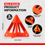 8 Pcs Emergency Reflective Triangles Sign Foldable Warning Safety Triangles for Vehicle Kit Portable Reflector Roadside Tools Suitable for Cars Trucks Breakdown