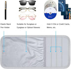 Car Sun Visor Organizer, Auto Storage Pouch with 3 CD Sleeves, Pen Holder, Strap & Pocket for Sunglass, Document, Card - Gray