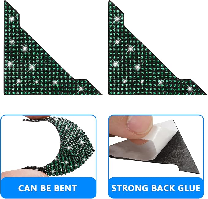 Car Edge Guards 4pcs Rhinestone Anti-Scratch Sticker Corner Bumper (Green)