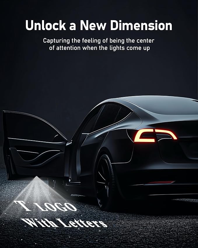 Car Door Lights Logo Projector, Tesla Accessories for Model Y 3 X S | 4K HD Puddle Lights Compatible with Model Y Juniper Model 3 Highland S X, Ultra-Bright No Fade 3D Laser Welcome Light(4 Pack)