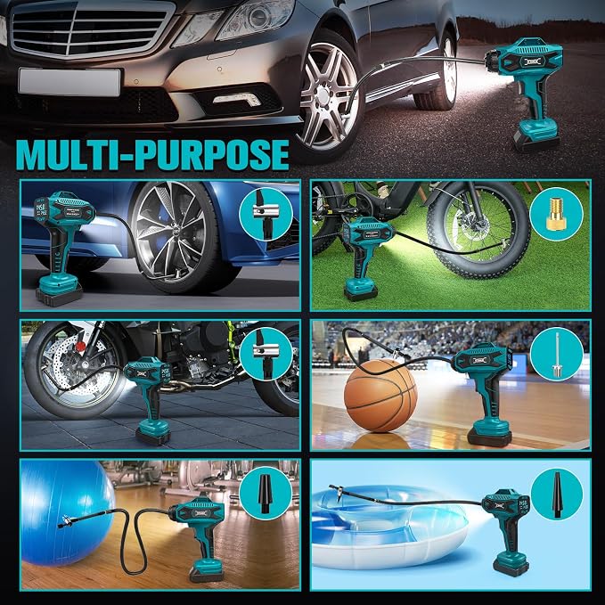 Cordless Tire Inflator Air Compressor Compatible with Makita 18V Battery, 160PSI Portable Air Pump with Digital Pressure Gauge, Fast Inflation for Cars, Motorcycles, Bikes (Tool Only)