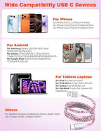 USB A to USB C Cable 6FT,Beaded Charger Cord for iPhone 17 16 Pro Max 17e 15 Car play,Cute Type C Car Charger Charging Cord for iPad 10 11th A16/Samsung S26 S25 S24/Android Phone Girls Women,PurpleRed