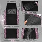 Bling Diamond Car Floor Mat Shining Rhinestones Carpet, Sparkly Glitter Crystal Anti-Slip PVC Heel Pad Automotive Universal Fit for SUV Sedan Car Van, 4pcs for Girl Cute Women, Black Pink