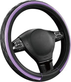 Leather Steering Wheel Cover – Black & Purple, Universal Fit 14.5-15 Inch, Microfiber Leather, Anti-Slip & Breathable Design for Men and Women