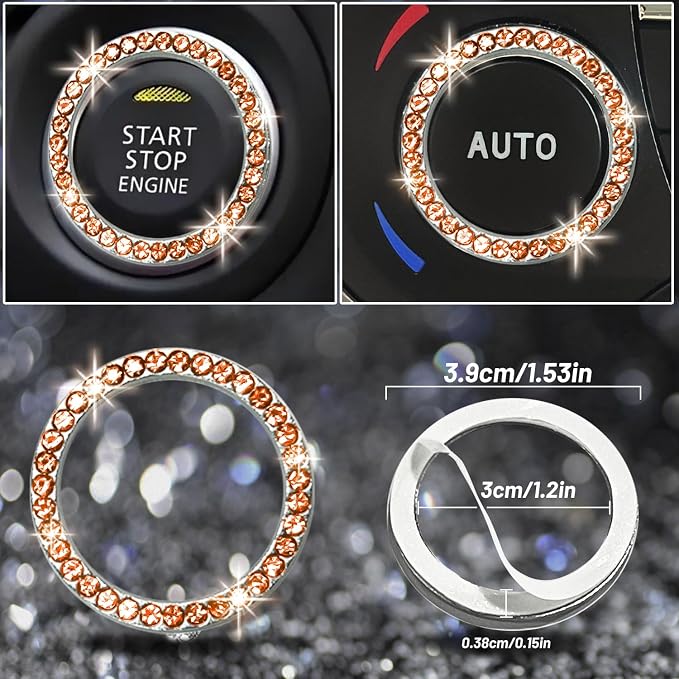 8 pcs Orange Bling Car Accessories Set for Women, Steering Wheel Cover, Sparkly Seat Belt Covers, Bling Gear Shift Cover, Universal Fit Most Cars (Orange Diamond)