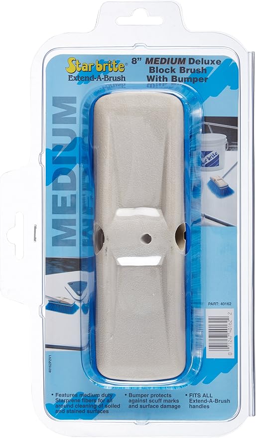 Premium Medium Wash 8" Brush Head W/Bumper - Dual Connections Fit Either Standard 3/4" Threaded Poles or Extend-A-Brush Handles (Medium) (Blue) (040162)