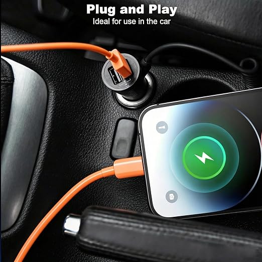 Orange iPhone 17/17E Car Carplay Cable for iPhone 17/16/15, 15/16/17 Pro Max 15 16 Plus Charging Cable, USB A to USB C Cord for iPad 10th Gen iPad Pro, Air 5th 4th Mini 6th Replacement Cord(3.3 FT)