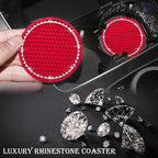4PCS Bling Cup Holder Coaster, 2.75 Inch Auto Car Cup Holder Insert Coasters, Soft Silicone Anti-Slip Shockproof, Universal Vehicle Interior Accessories for Women Girls (Red & White)