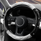 Cute Diamond Soft Leather Anti-Slip Steering Wheel Cover with Bling Bling Crystal Rhinestones, Universal 15 Inch for Women Girls, Fit Vehicles, Sedans, SUVs, Vans, Trucks - Black and White
