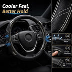 Sport Leather Steering Wheel Cover 14 1/2 inch to 15 inch Universal, Padded Soft Grip Breathable for Car Truck SUV Jeep, Anti Slip Odorless Carbon Fiber Black