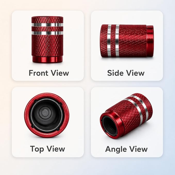 Tire Valve Stem Caps 8 Pack, Aluminum Tire Valve Caps with Plastic Liner, Corrosion Resistant Leak Proof Air Valve Caps, Universal Valve Stem Caps for Cars, Trucks, SUVs, Motorcycles and Bikes