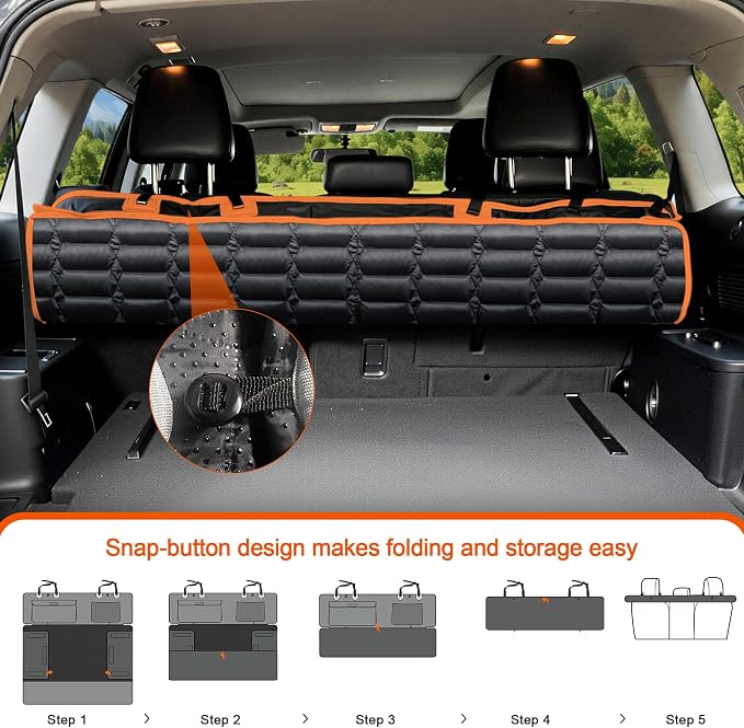 SUV Cargo Liner for Dogs, Waterproof Pet Cargo Cover with Bumper Flap Protector, Scrachproof Non-Slip Dog Seat Mat for SUVs, Large Size Cargo Liner Universal Fit (Orange)