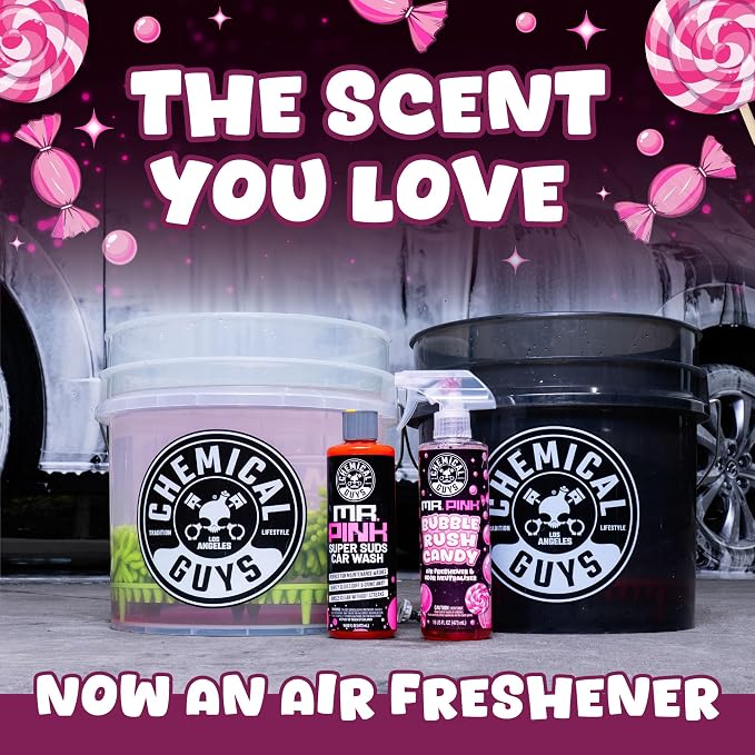 Mr. Pink Bubble Rush Candy Scent Car Air Freshener and Odor Eliminator for Cars, Trucks, and SUVs, Home, and Office - Full Size Sweet Bubble Gum Candy Scent Spray, 16 Fl Oz