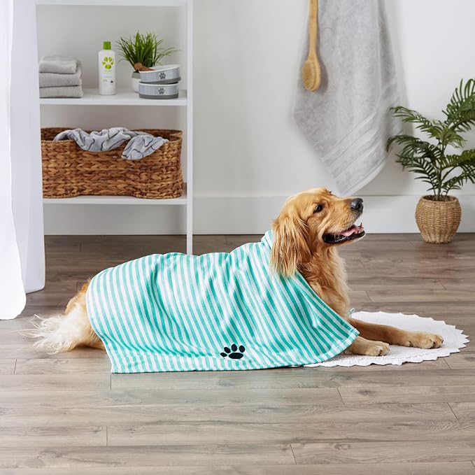 Pet Grooming Towel Collection Absorbent Microfiber X-Large, 41x23.5", Striped Aqua
