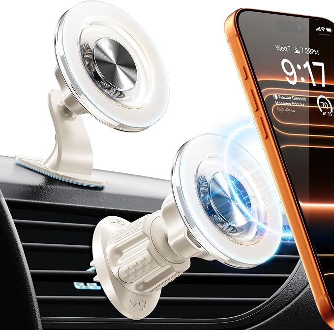 for MagSafe Car Mount Magnetic Phone Holder for Car [2026 Upgraded 22X Magnets & Double-Hooks] Phone Holders for Your Car Stand for Dashboard Vent GPS for iPhone 17/16/15/14/13 Android Apricot