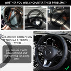 Leather Steering Wheel Cover,Anti Slip Car Steering Wheel Cover for Car Decorations & Steering Wheel Protections,Universal 15Inch Wheel Cover Car Interior Accessories for Men & Women (Black+Blue)