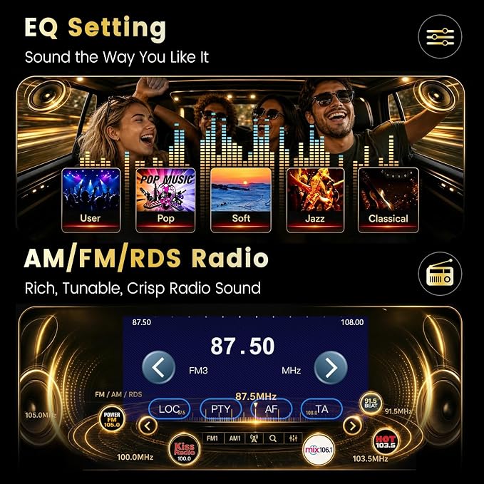 9.5'' Single Din Car Stereo with Wireless CarPlay Android Auto,HD IPS Adjustable Screen Vertical Radio with Bluetooth, USB, Mirror Link, SWC, Bluetooth, Car Play, FM/AM/RDS Radio, Backup Camera
