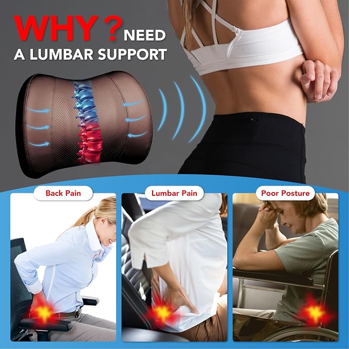 Lumbar Support Pillow for Car, Car Seat Back Support for Driving | Memory Foam Car Lumbar Support for Driving Seat, Car Back Cushion, Adjustable Straps, Lower Back Pillow, PU Leather, Brown