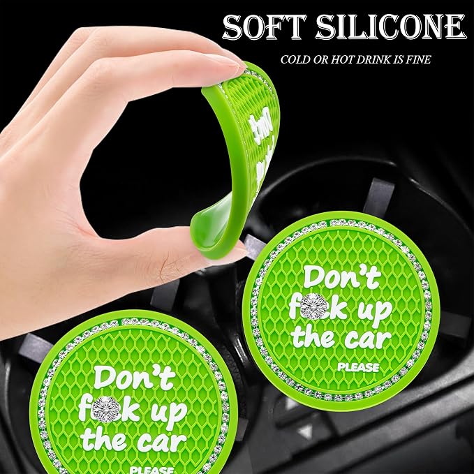2PCS Bling Crystal Rhinestone Cup Holder Coaster – 2.75 Inch Anti-Slip Auto Insert Cup Coaster – Sparkling Interior Decor Accessories for Cars & Vehicles (Green & White)