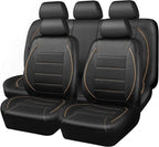 Universal FIT Piping Leather Car Seat Cover, for suvs,Van,Trucks,Airbag Compatible,Inside Zipper Design and Reserved Opening Holes (Full Set, Black and Beige)