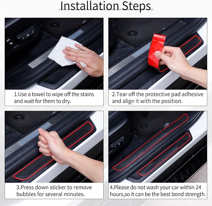 Car Door Threshold Protection, 4PCS Door Edge Step Dust Shield Cover, Door Width 19.8x1.57inch Car/SUV Universal Rubber Scratch Resistant Exterior Accessories (Red borde)