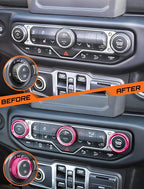 Climate Control Panel Knob Trim Kit & Light Control Switch Cover, Air Conditioner Knob Aluminum Alloy Ring for 2018-2024 Jeep Wrangler JL JLU & Gladiator JT, Interior Accessories, Pink