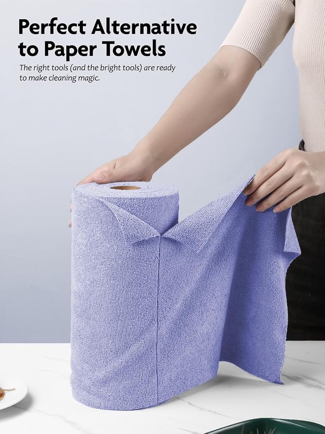 Microfiber Cleaning Cloth Roll -40 Pack, Tear Away Microfiber Towels, 12" x 12", Reusable, Washable, Scratch Free, Ultra Absorbent for All-Around Cleaning Supplies (Lavender)