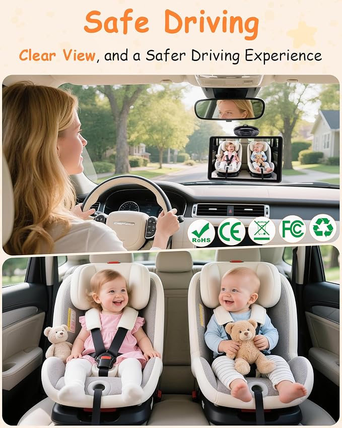 Baby Car Camera 7.2-Inch Monitor: 1080P HD Rear Facing Infant Backseat Camera with Night Vision 360° Rotation Wide Angle USB Plug & Play Anti-Glare Screen for Safe Driving F25