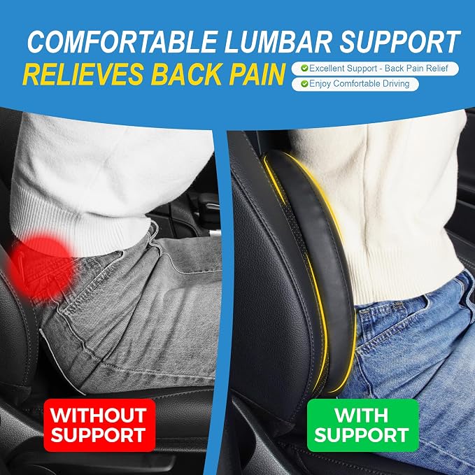 Lumbar Support Pillow for Car, Car Seat Back Support for Driving | Memory Foam Car Lumbar Support for Driving, Car Back Cushion, Adjustable Straps, Lower Back Pillow, Breathable 4D Mesh, Black