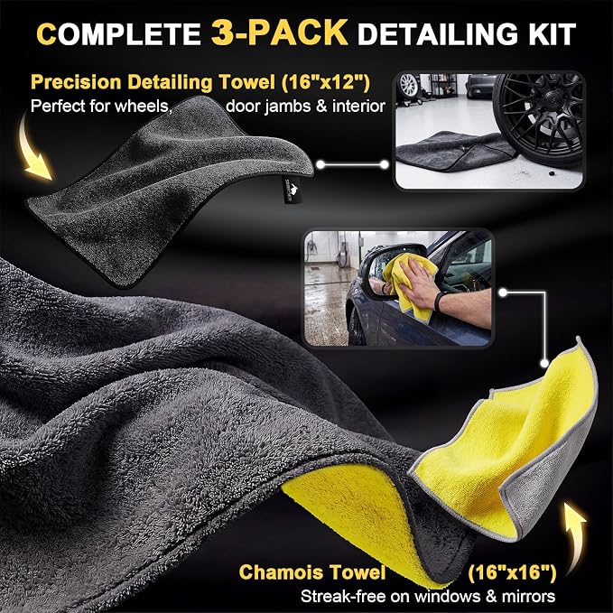 1400 GSM Car Drying Towels Car Detailing– XXL Microfiber Towels for Cars, Trucks (48" x 24"), Ultra-Absorbent, Streak-Free, Scratch-Free, No Water Spots, Double-Twist Pile & Edgeless Design