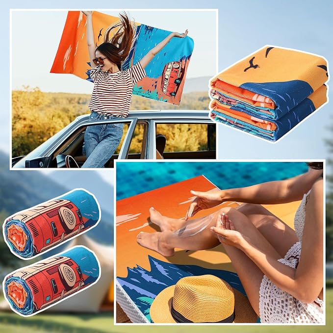2 Pack Car Seat Towel Covers Athletic Running Towel Performance Microfiber Post Workout Sweat Washable Cover Non Slip for Seat Outdoor Sport (Beach Camping)