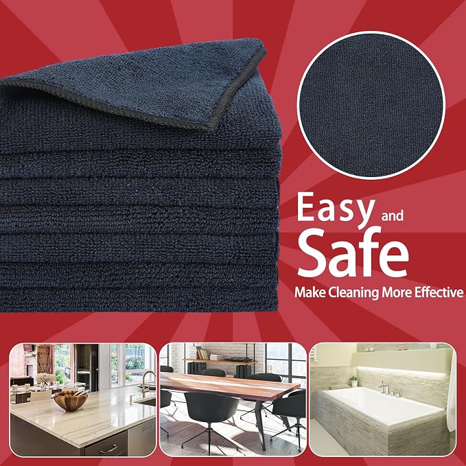 Cleaning Cloth Dry Erase Cloth Cleaning Rags Reasonable Kitchen Towels Microfiber Towels Cars Wash(12 x 12 Inch,Black,10 Pcs)
