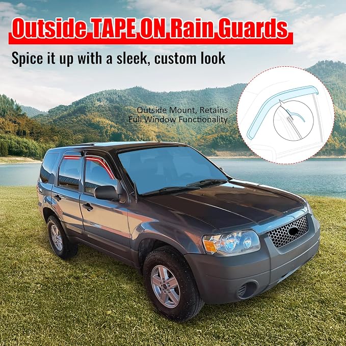 Fit 2001-2012 Ford Escape Slim Style Acrylic Smoke Tinted Window Visors |, 2008-2011 Mazda Tribute, 2005-2011 Mercury Mariner, Sun Rain Guards, Self-Adhesive, Vent Smoke 4Pcs