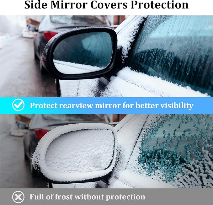 Car Windshield Snow Cover Fit for Most Cars, Sedans, SUVs- 57"x 45" | Windshield Snow Cover with Mirror Covers, Upgraded Windproof Elastic Buckles, Anti-Theft, Frostproof & Snowproof