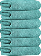 Microfiber Bath Towels, Bath Towel 6 Pack(30" x 60"), Oversized, Soft, Super Absortbent and Fast Drying, Multipurpose Use for Sports, Fitness, Yoga, Green-Floral Embossed