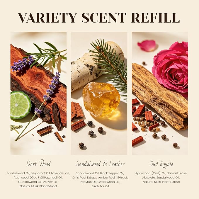 Car Air Freshener - Wood Air Freshener - Pack of 3 (Dark Wood,Sandalwood & Leather,Oud Royale)-CLIP INCLUDED