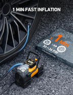 Tire Inflator Portable Air Compressor 150 PSI 12V DC Tire Pump with Digital Gauge Auto Shut-Off Fast Inflation, Ultra-Bright 12 LED Emergency Light for Car, Motorcycle, Bike, Ball, Inflatables