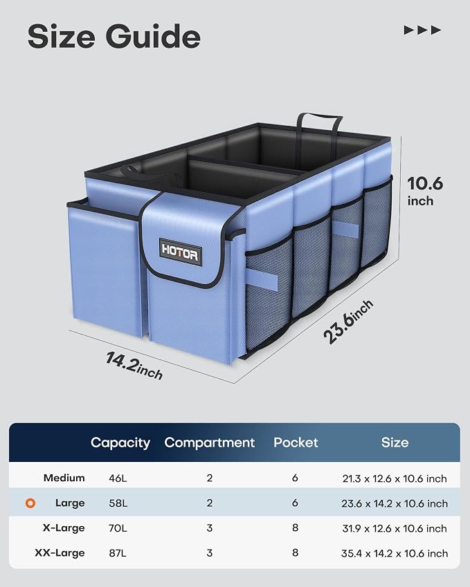 Trunk Organizer for Car - Car Organizer, Foldable Trunk organizer for SUVs & Sedans, Sturdy Organization for Car Accessories, Tools, Sundries, Blue, 2 Compartments, 23.6"×14.2"×10.6"
