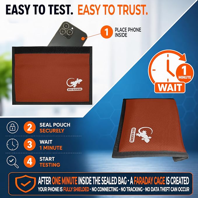 Faraday Bag Orange Nylon - Signal Blocker for Cell Phone, Car Key FOB, Data Privacy (ORANGE - NYLON)