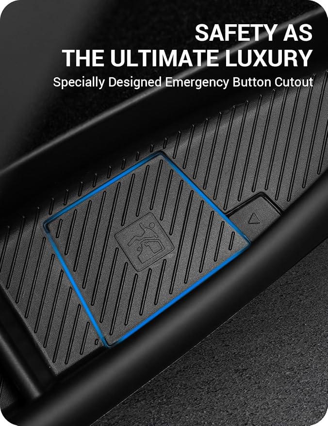 2026 2025 Tesla Model Y Juniper Door Side Storage Box, (Emergency Button Safety) Door Side Pocket Organizer Tray, Waterproof TPE Front & Rear Slot Pocket Liners for Model Y Juniper Model Y L