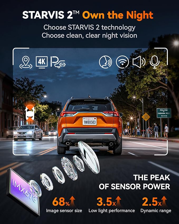 X5 Duo 4K+2.5K Dash Cam Anti-Shake, 8MP STARVIS 2 IMX678 IMX675, Dual Car Camera Front and Rear, 5.8GHz Wi-Fi GPS, Included 64GB Card, Voice Control, Touch Screen, Parking Mode