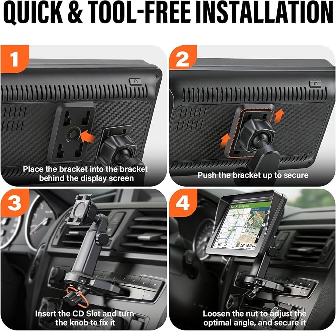 Car CD Slot Mount for Apple CarPlay Screen & GPS, Universal 17mm Ball Joint CD Player Mount, Adjustable Extended Arm, Tool-Free Installation, Stable CD Holder for CarPlay Displays & Navigation
