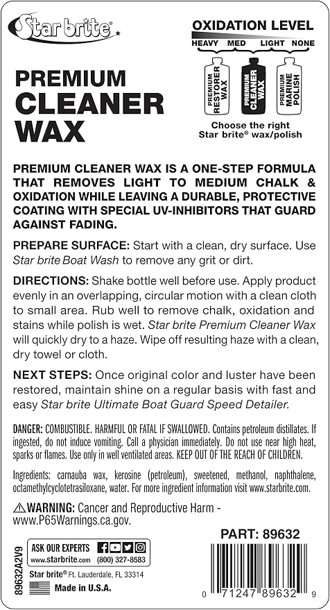 One-Step Cleaner Wax with UV Protection - Removes Chalk & Oxidation from Fiberglass, Metals & Painted Surfaces