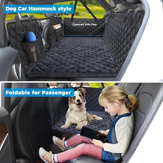 2026 Upgraded Back Seat Extender for Dogs - Large Hard Bottom Dog Car Seat Cover Holds 550lbs, Waterproof Dog Hammock Pet Bed with High-Density Foam Non-Slip Backseat Protector
