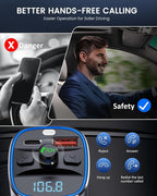 Bluetooth 5.4 FM Transmitter Car Adapter 48W [PD 30W & 18W] [7 Color Light] [Fast Charging] Wireless Radio Music Adapter Hands-Free Calling, Support USB Drive & TF Card
