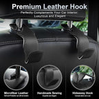 Headrest Hook for Car, Back Seat Organizer Black Leather Hanger Holder Hook, Interior Car Accessories for Hanging Purses Bags Coats, 4 Pack