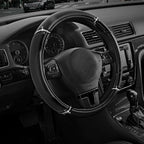 Leather Steering Wheel Cover - Made with PVC Leather - Anti-Slip, Universal Fit 14 1/2 inches to 15 inches - Black